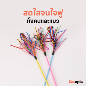 ไม้ตกแมวสายรุ้ง ไม้ตกแมว ไม้ล่อแมว ของเล่นแมว วิวับ กัดเพลิน มีเสียง - Image 5
